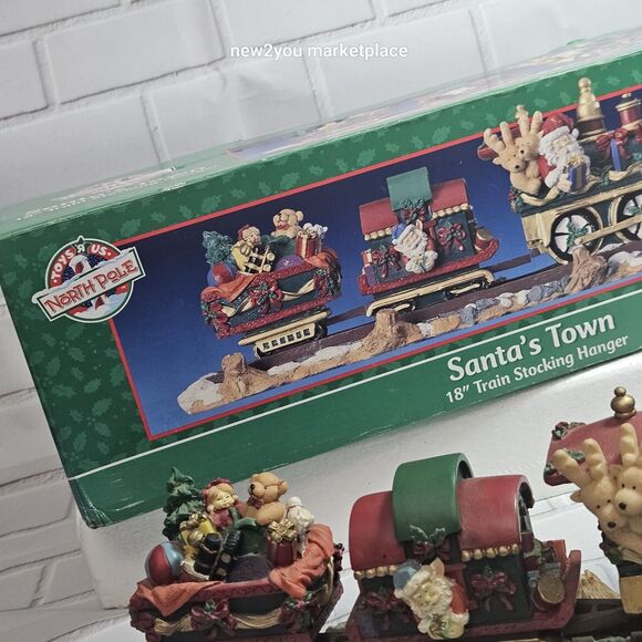 Vintage Christmas Santa's Town 18" Mantle Train 4 Stocking Hanger W/Box Heavy - Picture 9 of 16